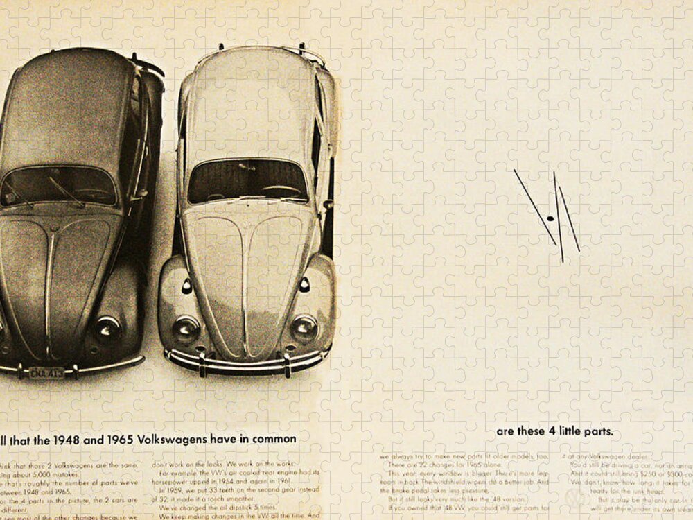 Vw Beetle Jigsaw Puzzle featuring the digital art 1965 VW Beetle Advert by Georgia Clare