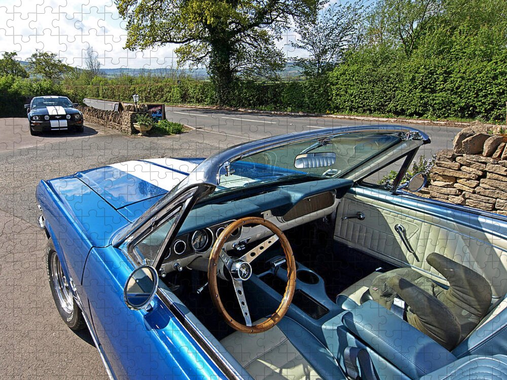 Ford Mustang Jigsaw Puzzle featuring the photograph 1966 Convertible Mustang on Tour in the Cotswolds by Gill Billington