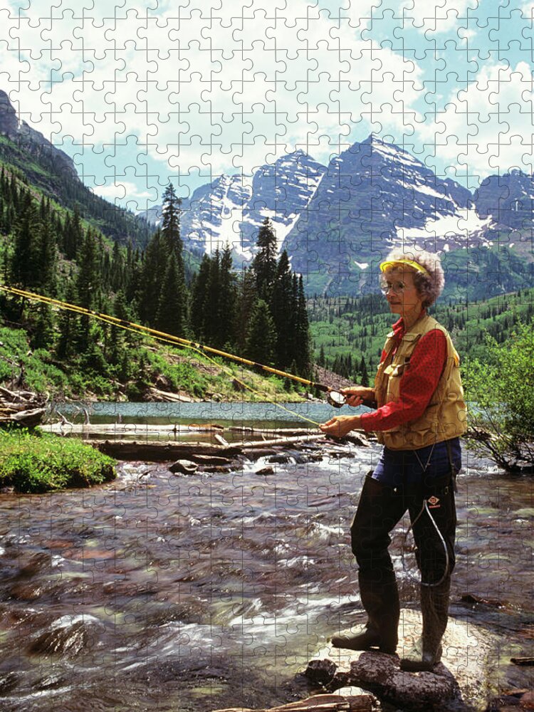 1990s Mature Woman Fly Fishing Jigsaw Puzzle