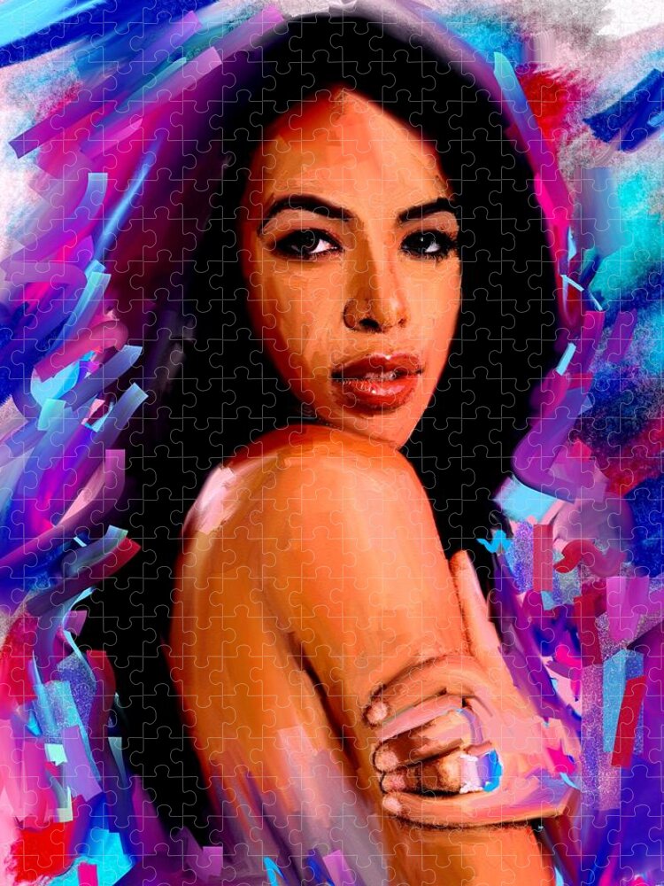 Aaliyah Jigsaw Puzzle featuring the painting Aaliyah #2 by Bogdan Floridana Oana