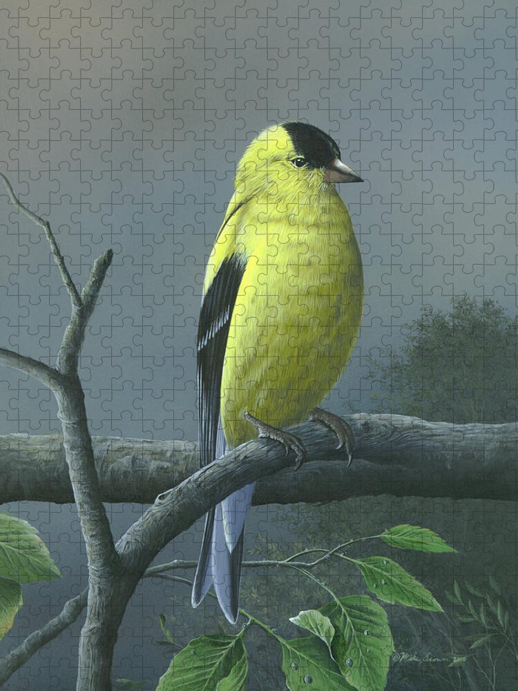 American Goldfinch Painting Jigsaw Puzzle featuring the painting American Goldfinch by Mike Brown