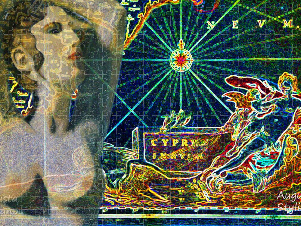 Augusta Stylianou Jigsaw Puzzle featuring the digital art Ancient Cyprus Map and Aphrodite #4 by Augusta Stylianou