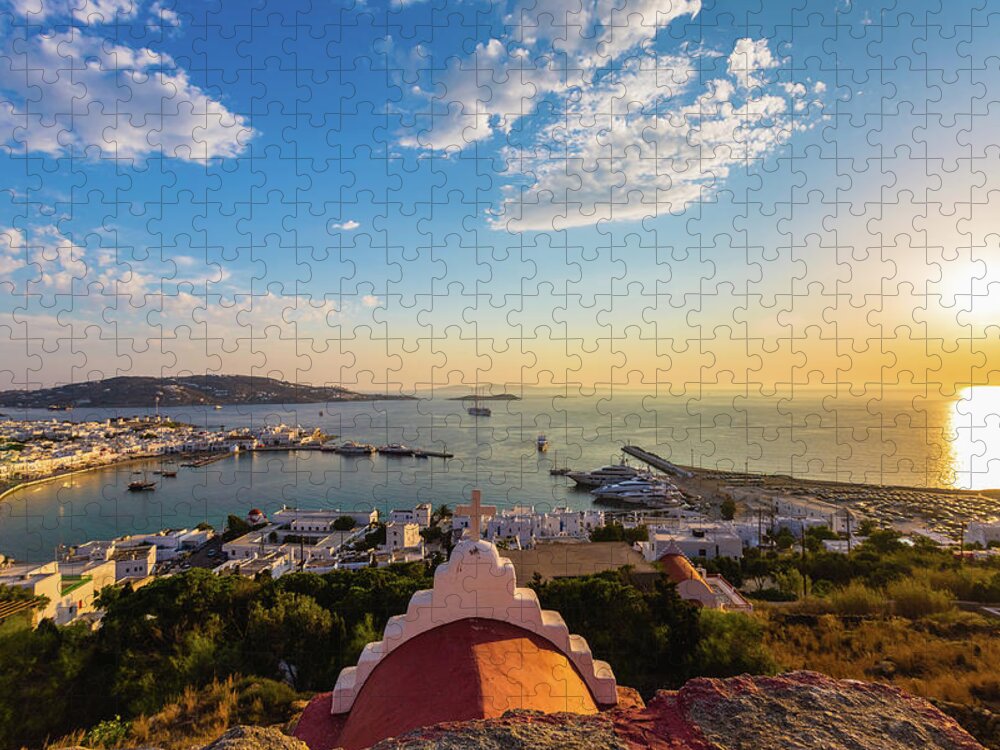 Scenics Jigsaw Puzzle featuring the photograph Bay Of Mykonos, Greece #2 by Deimagine