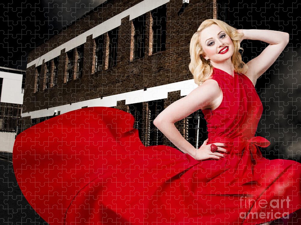 Fashion Jigsaw Puzzle featuring the photograph Beautiful sexy blond girl wearing a long dress #2 by Jorgo Photography