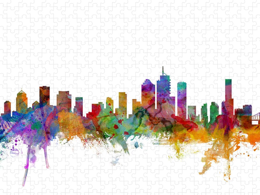 Brisbane Jigsaw Puzzle featuring the digital art Brisbane Australia Skyline by Michael Tompsett