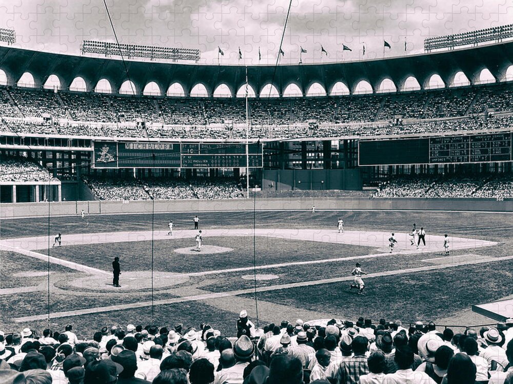 Busch Stadium Jigsaw Puzzle featuring the photograph Busch Stadium - St Louis 1966 #2 by Mountain Dreams