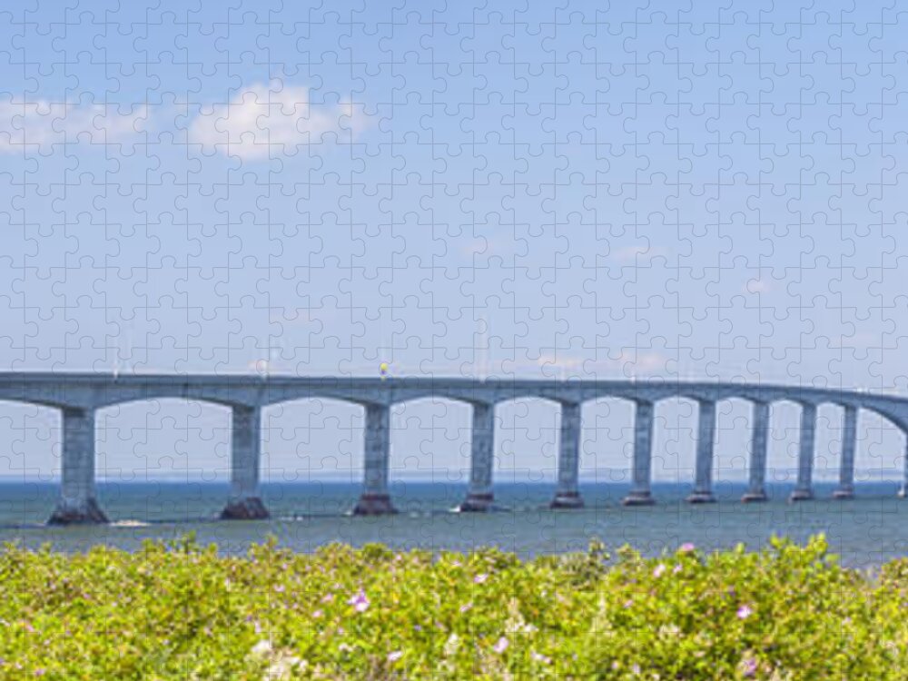 Bridge Jigsaw Puzzle featuring the photograph Confederation Bridge panorama 1 by Elena Elisseeva