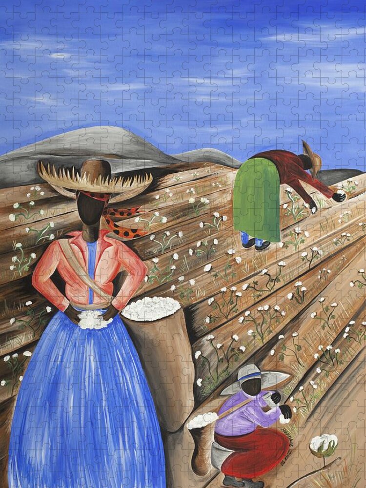 Gullah Art Jigsaw Puzzle featuring the painting Cotton Pickin' Cotton by Patricia Sabreee