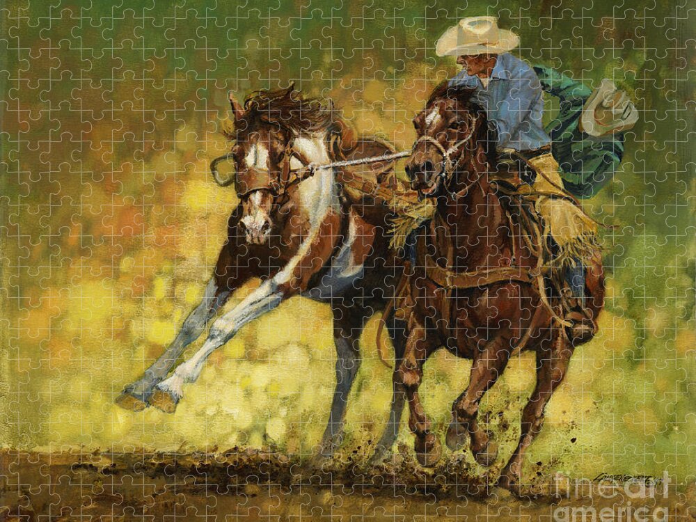 Don Langeneckert Puzzle featuring the painting Rodeo Pickup by Don Langeneckert