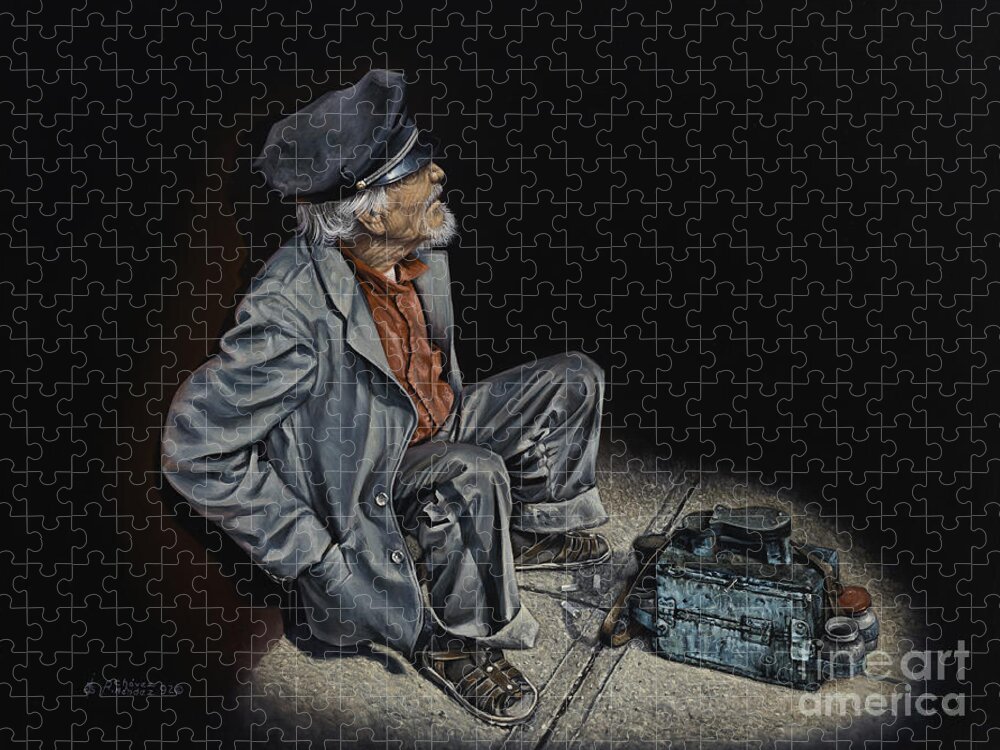 Shoeshiner Jigsaw Puzzle featuring the painting Empty Pockets by Ricardo Chavez-Mendez