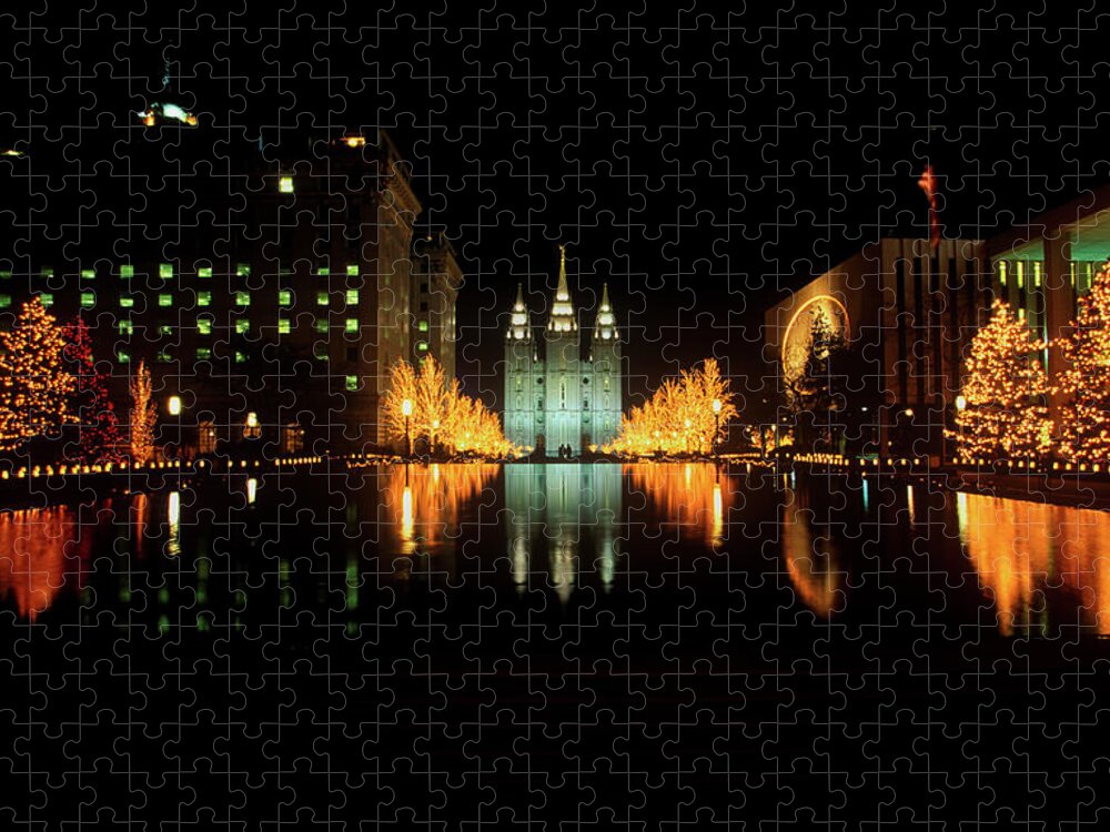 Photography Jigsaw Puzzle featuring the photograph Historic Temple And Square In Salt Lake #2 by Panoramic Images