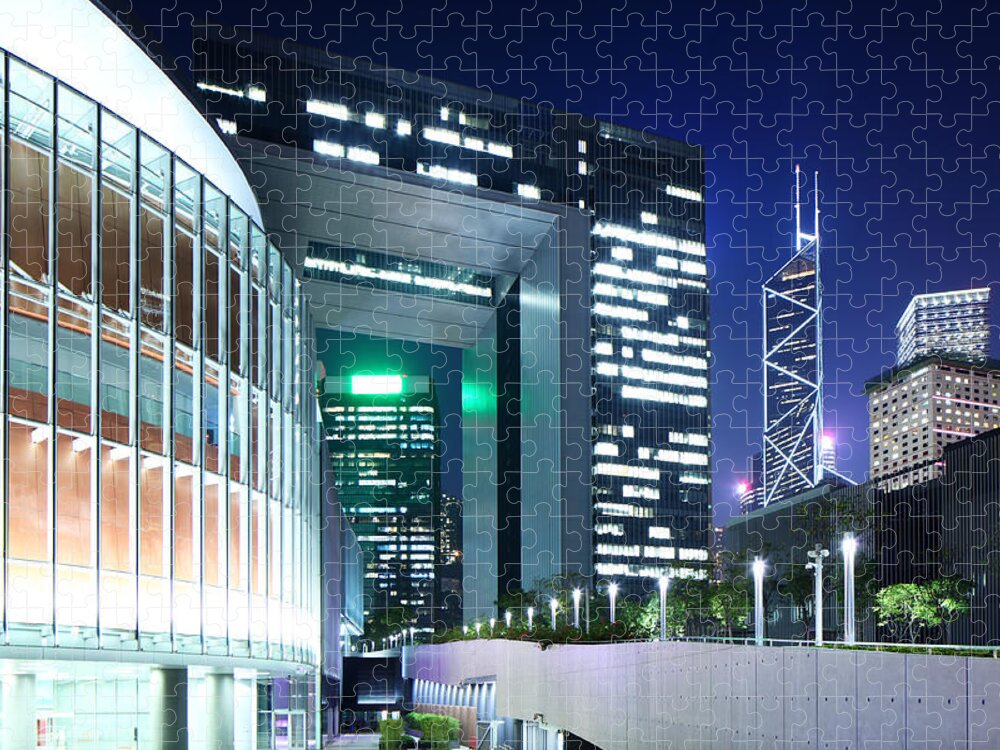 Local Government Building Jigsaw Puzzle featuring the photograph Hong Kong At Night #2 by Ngkaki