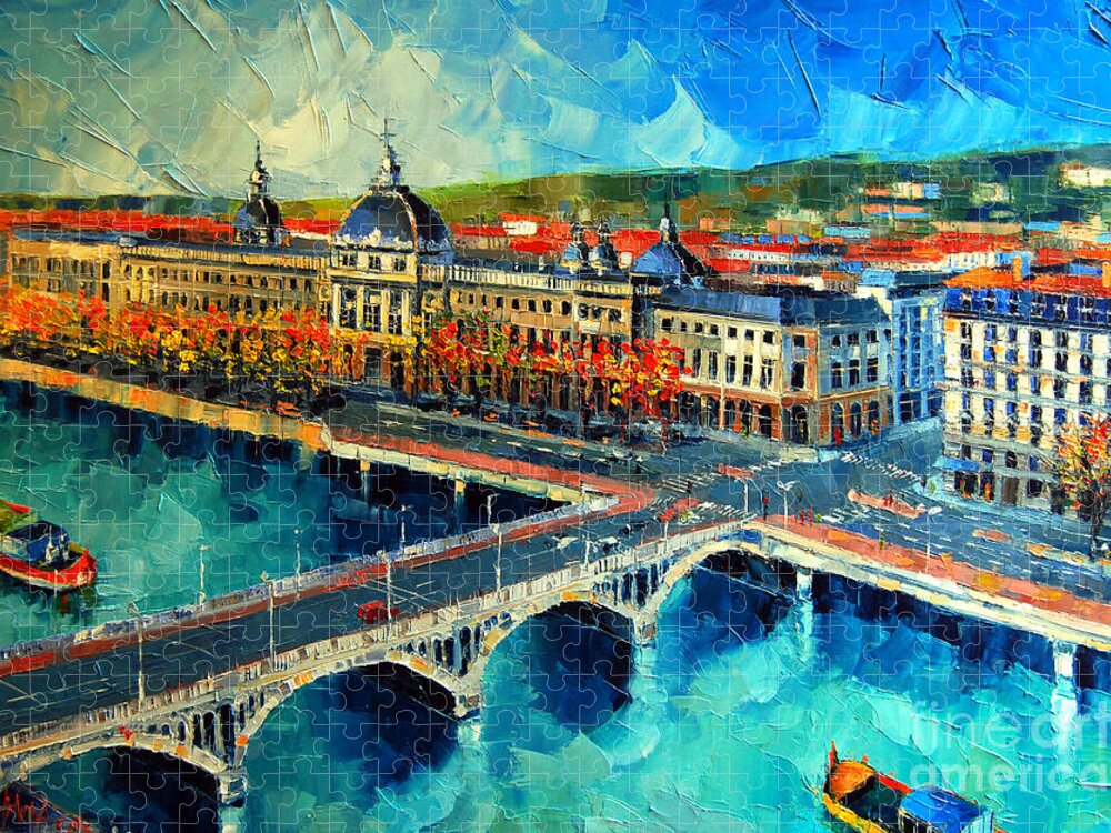 Hotel-dieu De Lyon Jigsaw Puzzle featuring the painting Hotel Dieu De Lyon #1 by Mona Edulesco