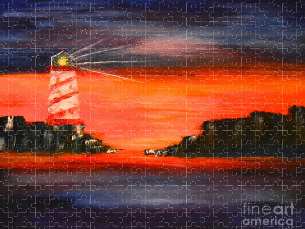 Bay Jigsaw Puzzle featuring the painting Lighthouse Bay #2 by Denise Tomasura