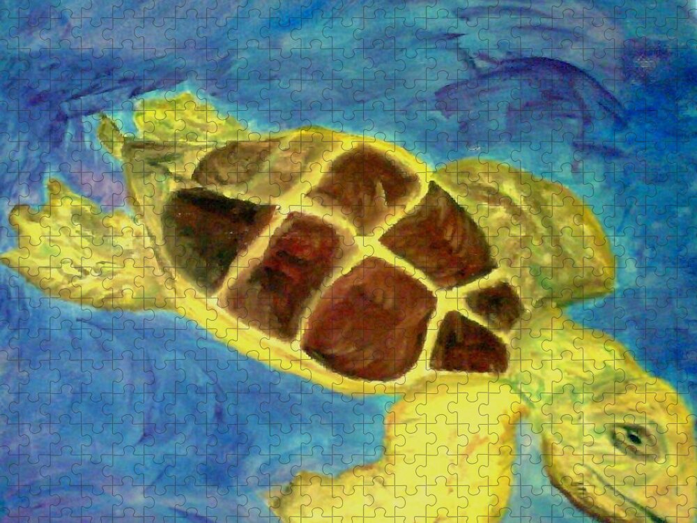 Loggerhead Turtle Jigsaw Puzzle featuring the painting Loggerhead Freed by Suzanne Berthier