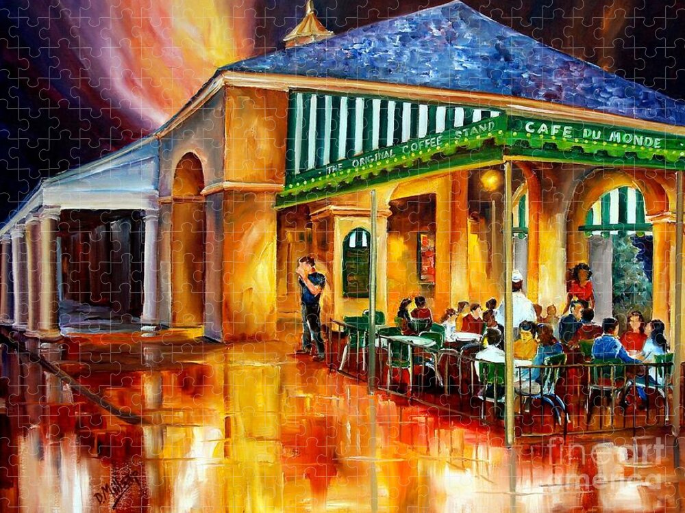 New Orleans Jigsaw Puzzle featuring the painting Midnight at the Cafe Du Monde by Diane Millsap