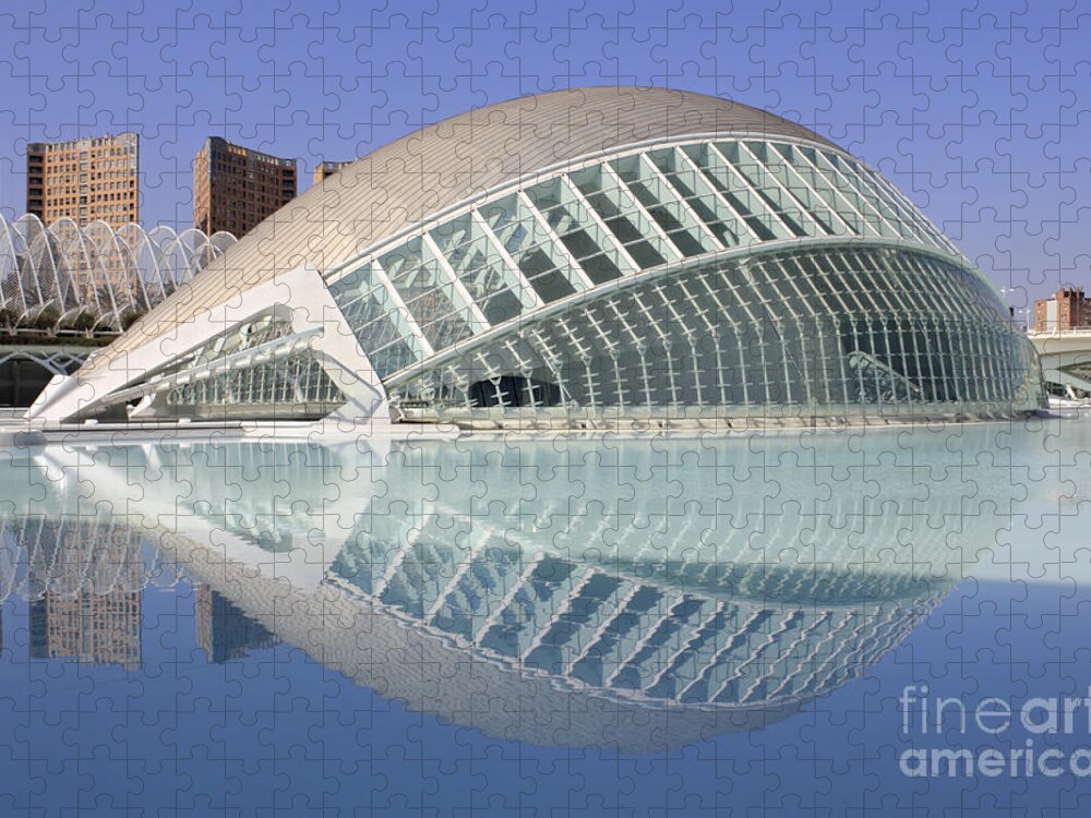 Modern Valencia Spain Reflected Pool The Hemisferic In Valencia Spain L'hemisferic Is An Imax Cinema Jigsaw Puzzle featuring the photograph The Hemisferic in Valencia Spain by Julia Gavin