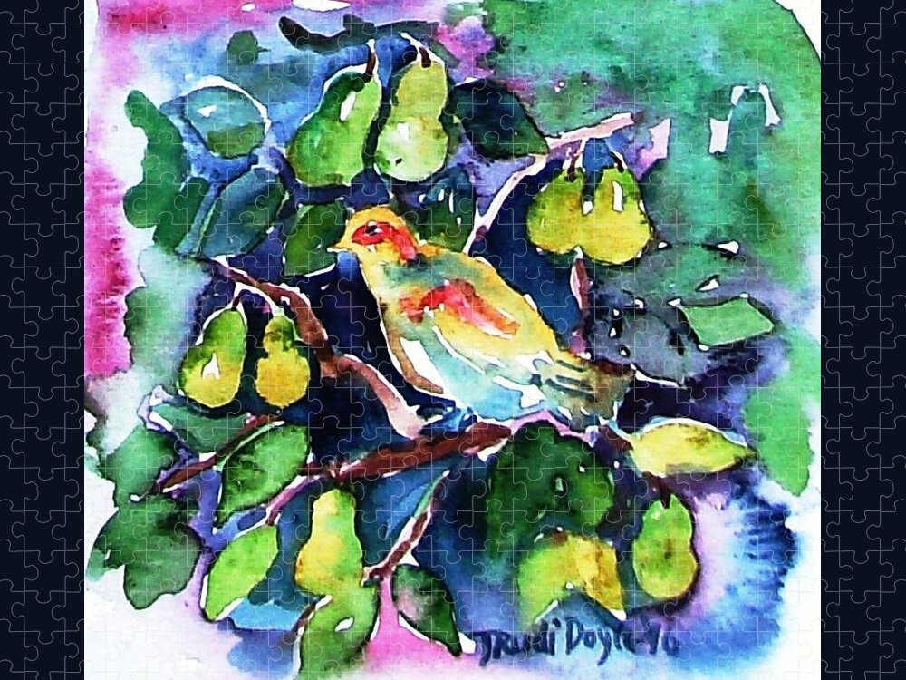 Christmas Jigsaw Puzzle featuring the painting Partridge in a Pear Tree #1 by Trudi Doyle