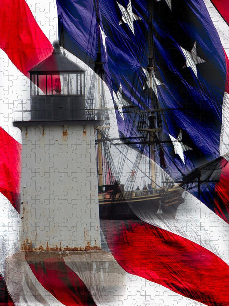  Lighthouses Of New England Jigsaw Puzzle featuring the photograph Salem's Friendship sails past Fort Pickering Lighthouse by Jeff Folger