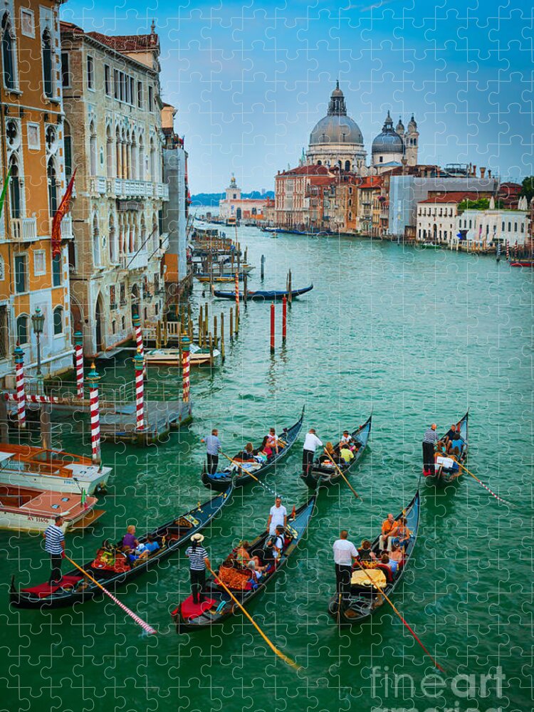 Canal Grande Jigsaw Puzzle featuring the photograph Six Gondolas by Inge Johnsson
