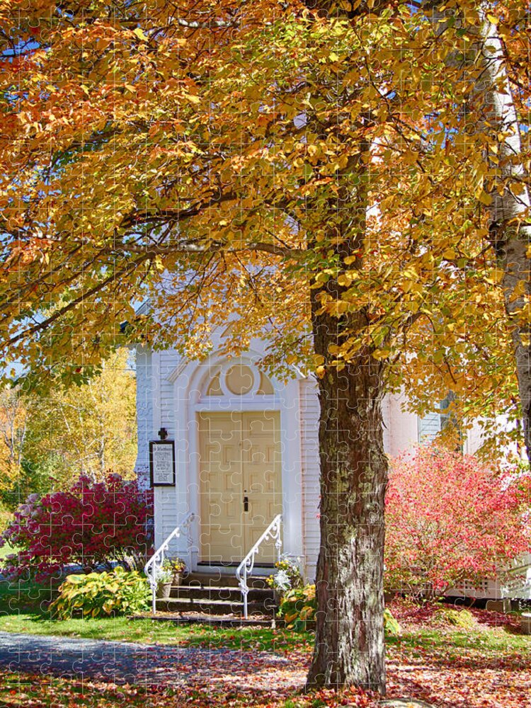 Autumn Foliage New England Jigsaw Puzzle featuring the photograph St Matthew's in Autumn splendor #3 by Jeff Folger