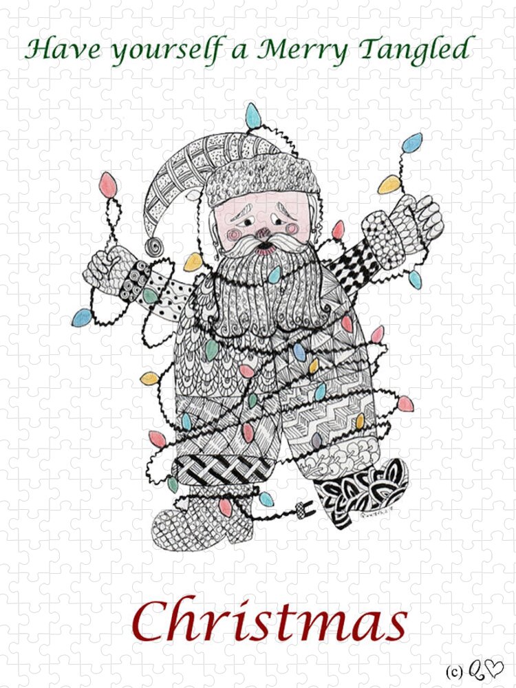 Zentangle Jigsaw Puzzle featuring the drawing Tangled Santa #1 by Quwatha Valentine