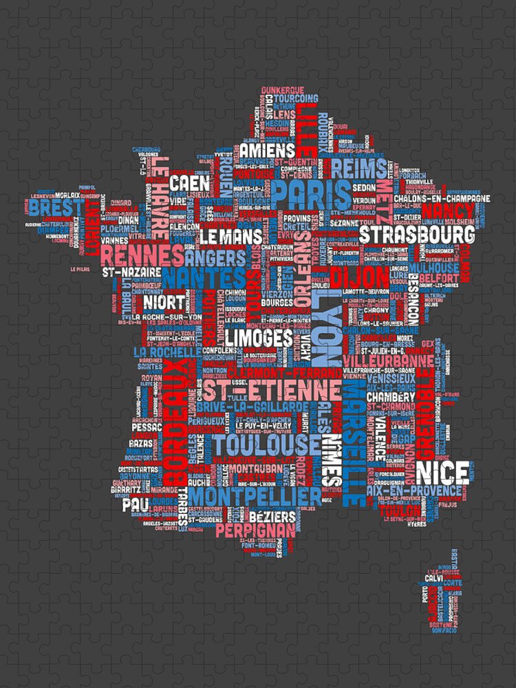 France Map Jigsaw Puzzle featuring the digital art Text Map of France Map #2 by Michael Tompsett