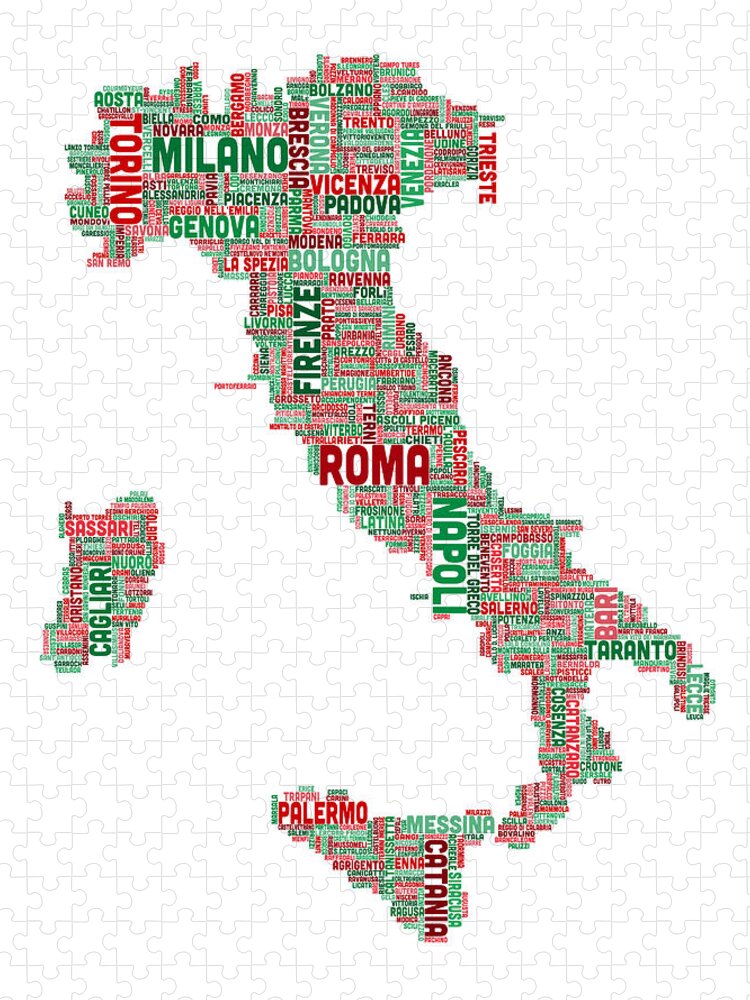 Italy Map Puzzle featuring the digital art Text Map of Italy Map by Michael Tompsett