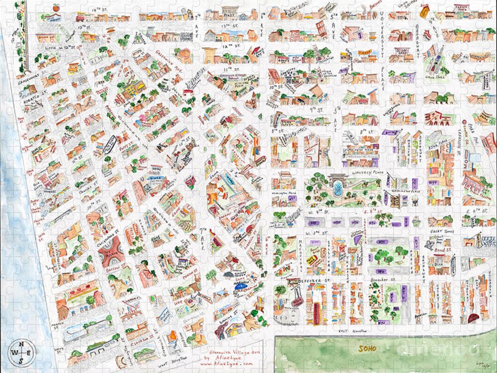 Greenwich Village Jigsaw Puzzle featuring the painting The Greenwich Village Map by AFineLyne