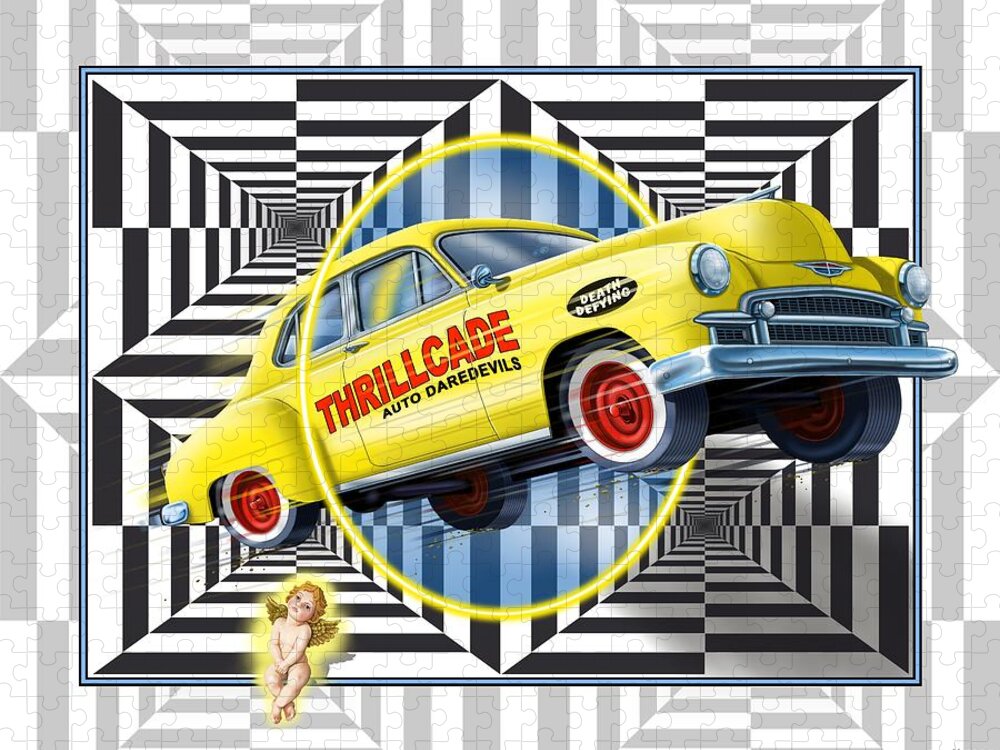 Cars Jigsaw Puzzle featuring the digital art Thrillcade by Scott Ross