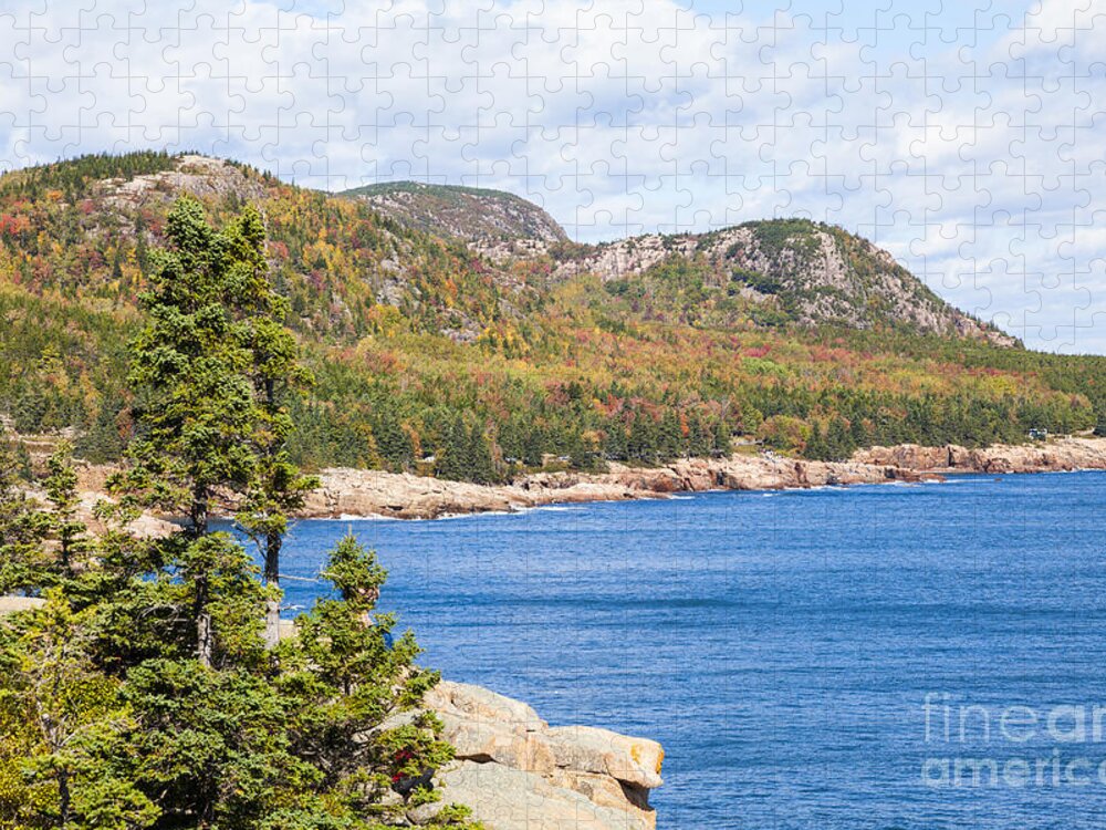Acadia Jigsaw Puzzle featuring the photograph Thunder Hole coastline in Autumn Acadia National Park Maine #2 by Ken Brown