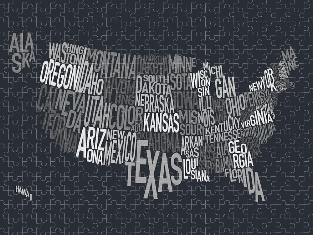 Usa Map Jigsaw Puzzle featuring the digital art United States Text Map #2 by Michael Tompsett
