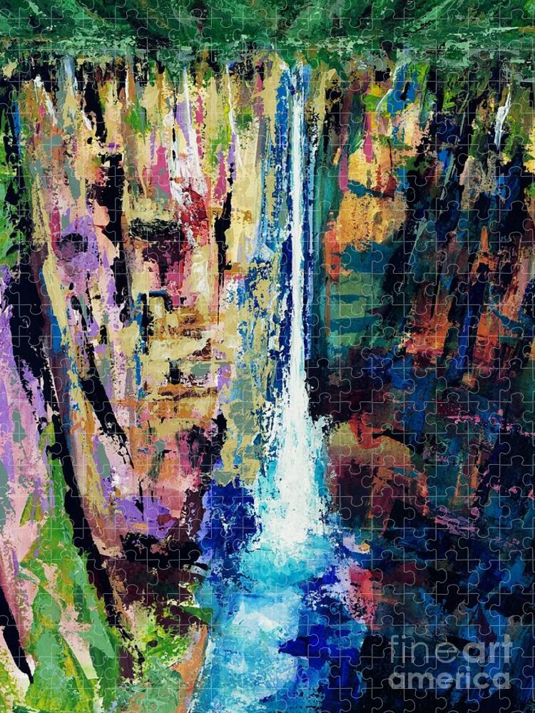 Waterfalls Jigsaw Puzzle featuring the painting Water Falls #2 by Frances Marino