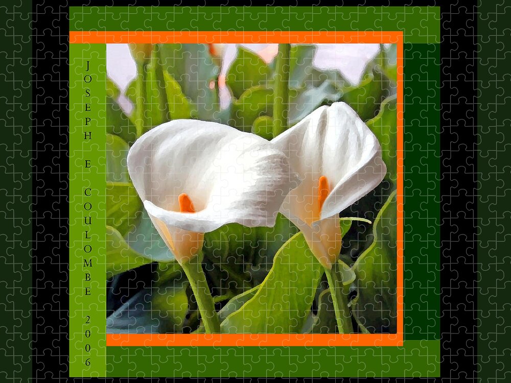 White Lily Flowers Jigsaw Puzzle featuring the digital art 2 White Lily Flowers by Joseph Coulombe