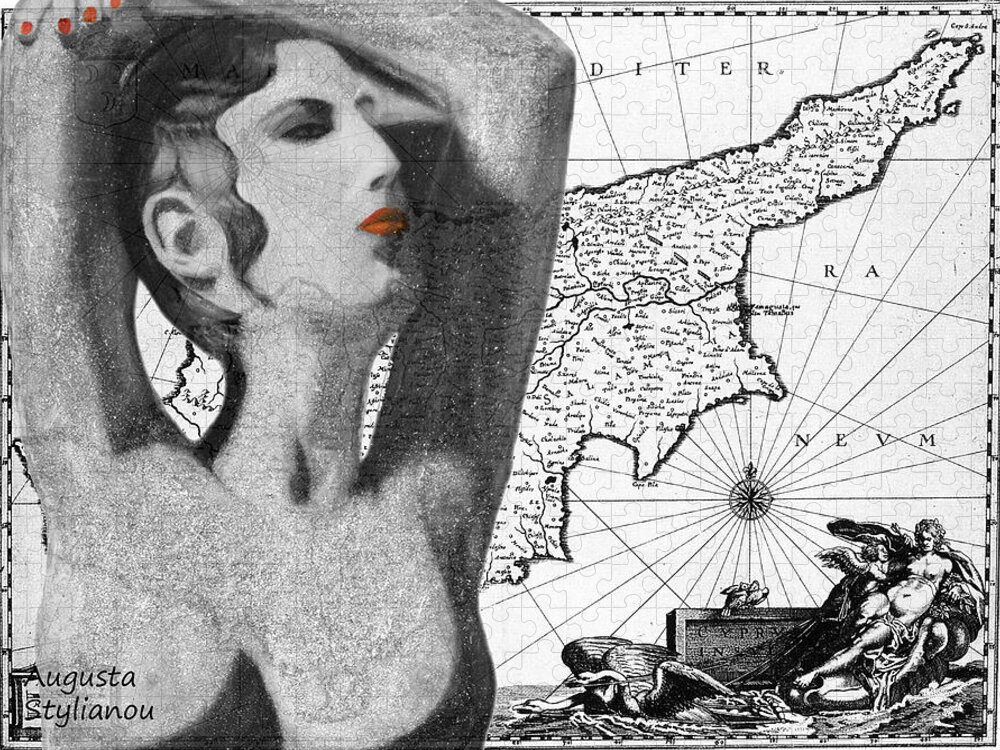 Augusta Stylianou Jigsaw Puzzle featuring the digital art Ancient Cyprus Map and Aphrodite #22 by Augusta Stylianou