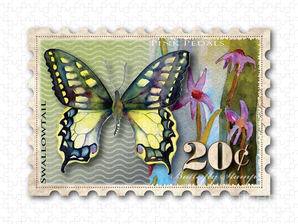 Butterfly Jigsaw Puzzle featuring the painting 20 Cent Butterfly Stamp by Amy Kirkpatrick
