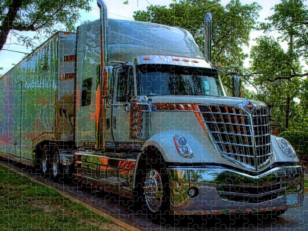 2009 Jigsaw Puzzle featuring the photograph 2009 International LoneStar Car Transport Semi Truck by Tim McCullough