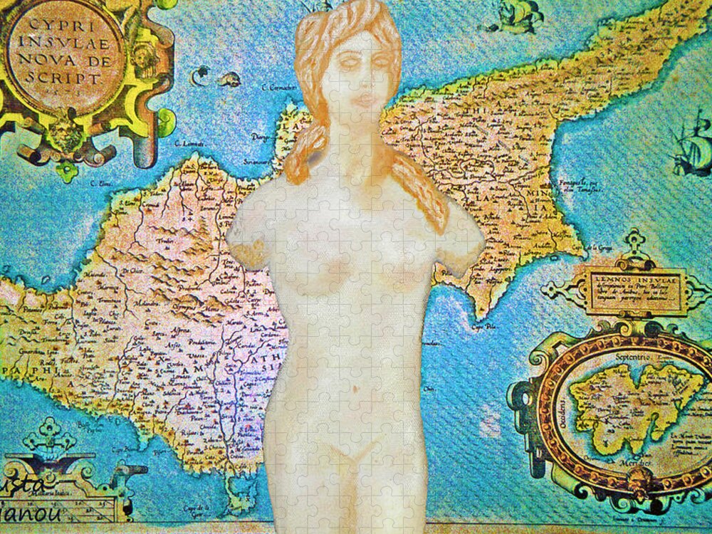 Augusta Stylianou Jigsaw Puzzle featuring the digital art Ancient Cyprus Map and Aphrodite #24 by Augusta Stylianou