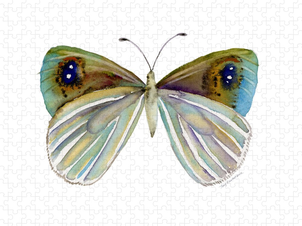 Argyrophenga Puzzle featuring the painting 23 Blue Argyrophenga Butterfly by Amy Kirkpatrick