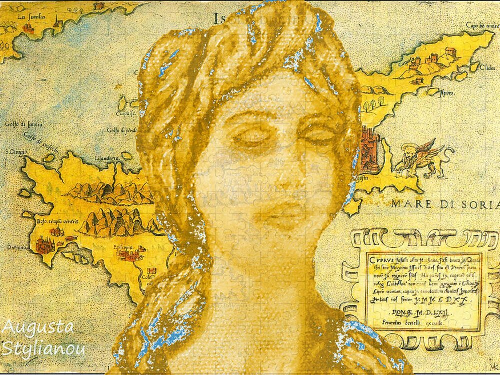 Augusta Stylianou Jigsaw Puzzle featuring the digital art Ancient Cyprus Map and Aphrodite #34 by Augusta Stylianou