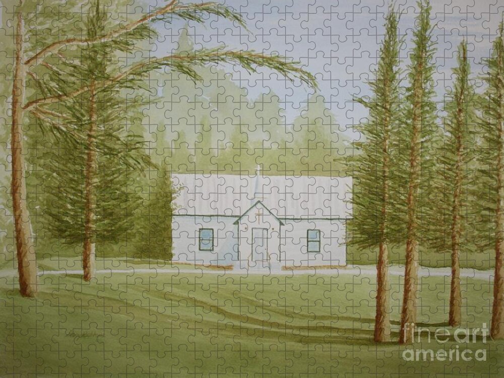 Trees Jigsaw Puzzle featuring the painting A North Carolina Church by Stacy C Bottoms