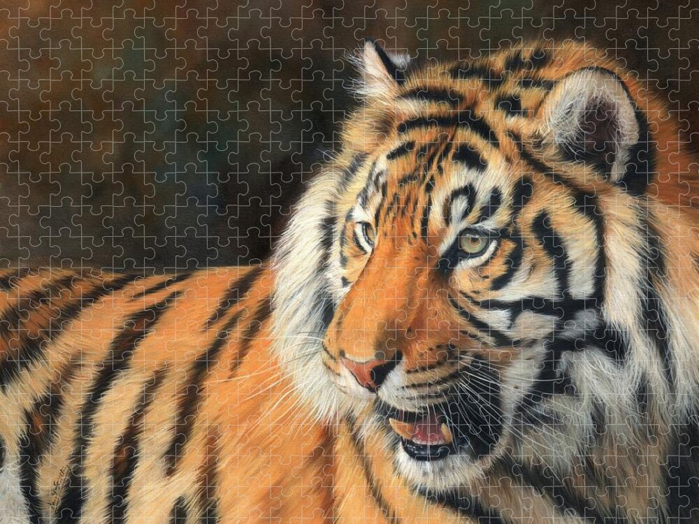 Tiger Jigsaw Puzzle featuring the painting Amur Tiger #4 by David Stribbling