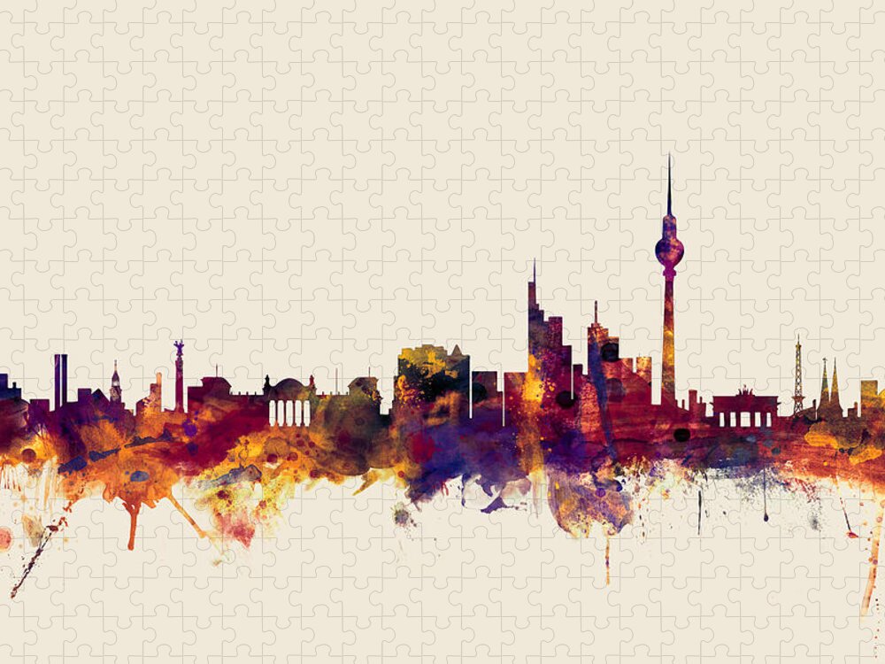 City Skyline Jigsaw Puzzle featuring the digital art Berlin Germany Skyline #3 by Michael Tompsett