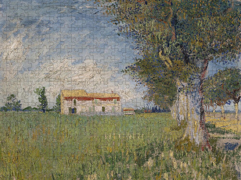 Vincent Van Gogh Jigsaw Puzzle featuring the painting Farmhouse In A Wheat Field #3 by Vincent Van Gogh