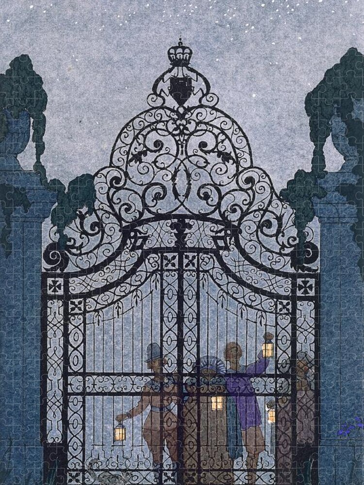 Gates Jigsaw Puzzle featuring the painting Illustration for 'Fetes Galantes' by Georges Barbier
