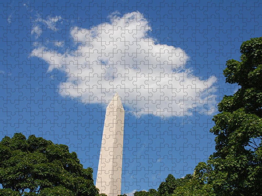 Washington Jigsaw Puzzle featuring the photograph Obelisk Rises Into the Clouds by Kenny Glover