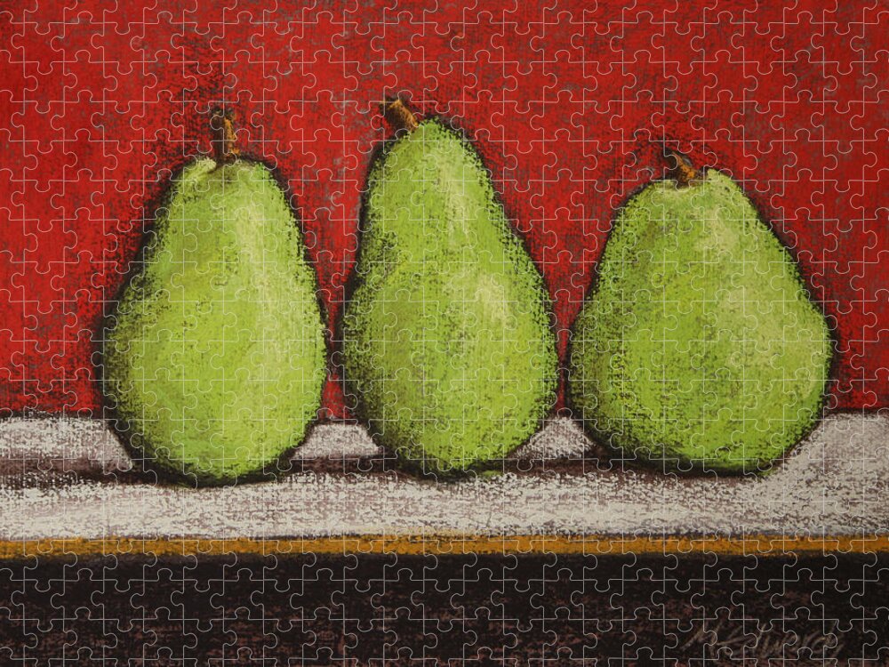Pears Jigsaw Puzzle featuring the pastel 3 Pears by Marna Edwards Flavell