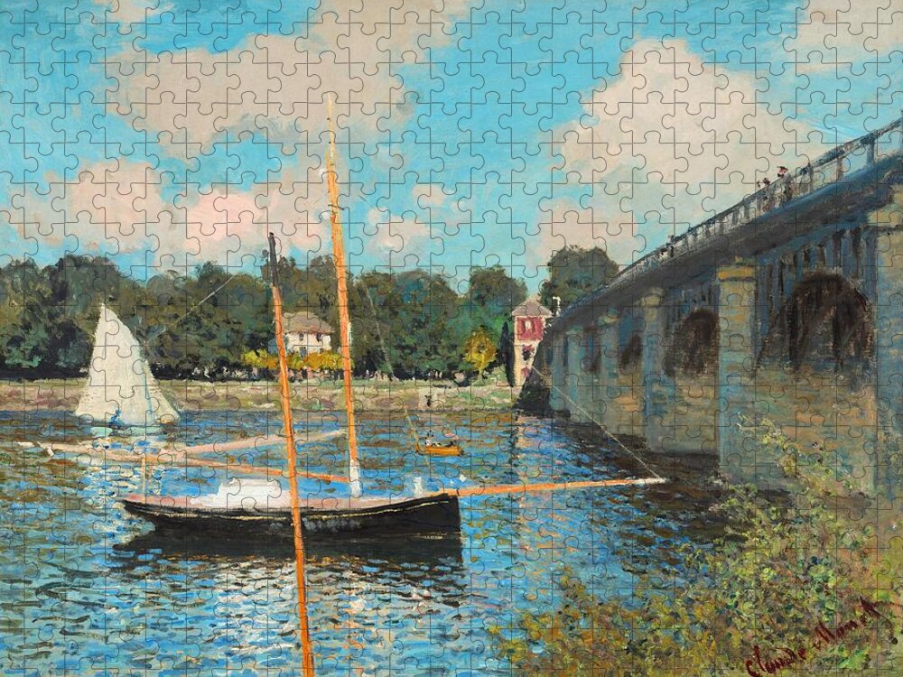 Claude Monet Jigsaw Puzzle featuring the painting The Bridge At Argenteuil #3 by Claude Monet