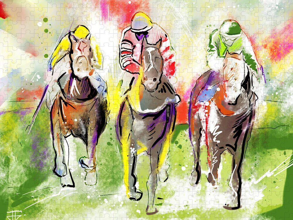 Horse Racing Jigsaw Puzzle featuring the painting 3 to Race by John Gholson