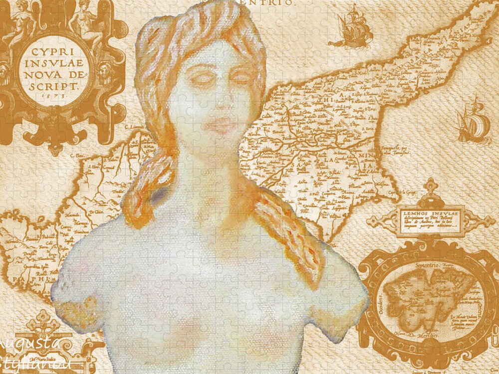 Augusta Stylianou Jigsaw Puzzle featuring the digital art Ancient Cyprus Map and Aphrodite #40 by Augusta Stylianou